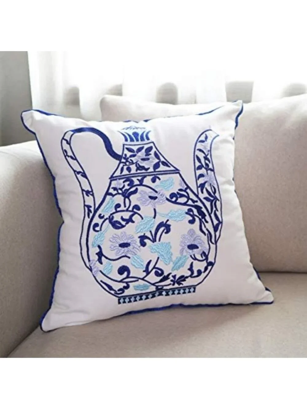 Set of 4 Decorative 18x18 Embroidery Throw Pillow Covers - Cotton Couch Cushions